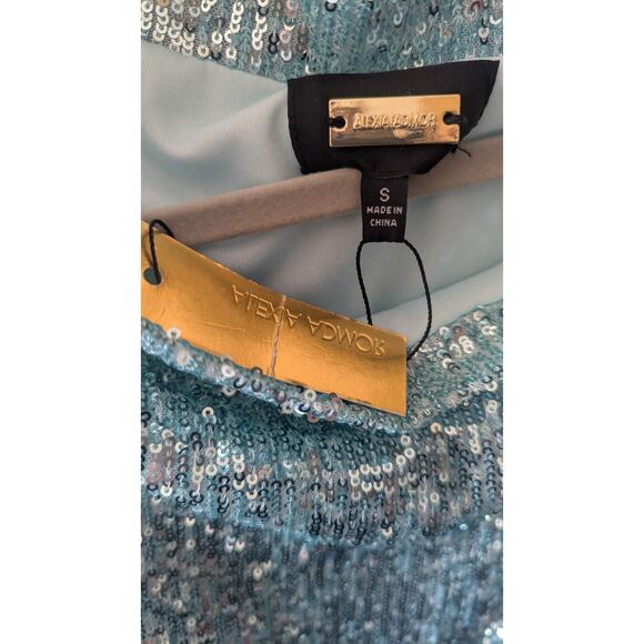 New Alexia Admor Olivia aqua sequined draped front party cocktail dress small - Picture 6 of 6